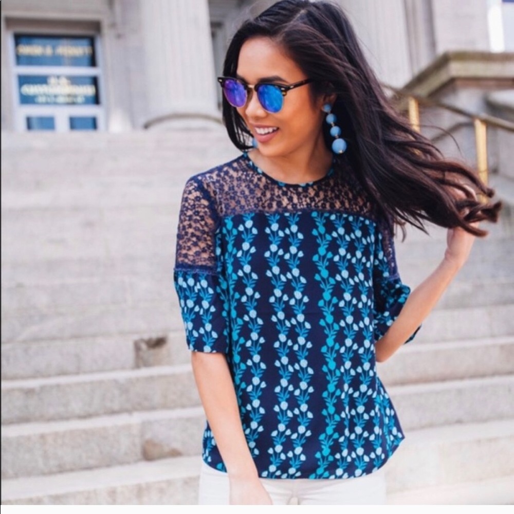 Draper James Blue Meadow Vines Blouse 8